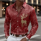economico Camicia in Raso da Uomo-Natale Per uomo Renna Glitter scintillanti Animale di Natale Camicia Camicia in raso Camicia elegante Manica Lunga Vintage Retrò All'aperto Ferie Primavera Autunno Collo ripiegato Stampa 3D Camicie