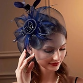 cheap Fascinators-Fascinators Fabric Feathers Fedora Hat Wedding Tea Party Horse Race Cocktail Elegant Vintage Lady With Feather Headpiece Headwear