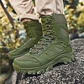 お買い得  ハイキングブーツ-通気性のあるメッシュパネルと頑丈なソールを備えたメンズライトブラウンのタクティカルコンバットブーツ。ハイキング、ハンティング、サバイバルトレーニングに最適な耐久性のあるミリタリースタイルのフットウェア。