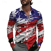 お買い得  愛国的な250枚のシャツ-メンズ アメリカンフラッグ シャツ カジュアルシャツ ビーチシャツ ロングスリーブ カジュアル 快適 バケーション ストリート ハワイアン スプリング フォール ラペル プリント 赤 青