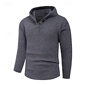 preiswerte Herrenpullover-Herren Pullover Strickpullover Gerippt Stricken Normale Oberteile Knöpfe Gestrickt Einfach Mit Kapuze Mode Basic Urlaub Alltagskleidung Bekleidung Herbst Winter Schwarz Hellgrau S M L