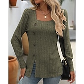 cheap Hoodie &amp; Sweatshirt-Women's Solid Colored Pullover Sweatshirt Casual Tops Fall / Winter Buttons Long Sleeve Athleisure Outdoor Holiday Black Army Green Blue Sportswear Activewear