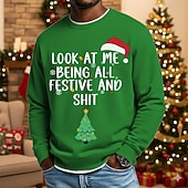 Недорогие Забавный рождественский наряд-Новогодняя тематика Муж. Смешной Толстовка Круто Для вечеринки 3D Длинный рукав Вырез под горло Отпуск Для вечеринок Подарок Синий Черный Красный Зеленый Crewneck 3D Все сезоны Дизайнер S M L XL XXL