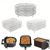 baratos Utensílios &amp; Aparelhos de Cozinha-Conjunto de acessórios para fritadeira de ar de aço inoxidável de 3 níveis - bandejas empilháveis para forno e fritadeira de ar, laváveis na máquina de lavar louça, ideais para cozinhar de forma