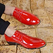 billiga Oxford-skor-Klarröda oxfordskor i konstläder för män – klassiska och bekväma skor för julmiddag och högtidssammankomster