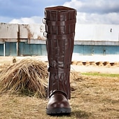 رخيصةأون أحذية ركوب الخيل-حذاء رجالي بني اللون من الجلد الصناعي يصل إلى الركبة - عصري مع تفاصيل رباط، مثالي للأنشطة غير الرسمية والخارجية