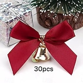 cheap Bows &amp; Ribbons-30pcs Christmas Ribbon Bows Ornaments Xmas Tree Decorations – Red Satin Mini Bows with Bells, Handmade, Shiny Metallic Accents, Perfect for Gifts, Party and Holiday Decor