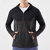 tanie Kurtki biegowe-Męskie Kolorowy blok Kurtka sportowa Jesień / Zima Kaptur Długi rękaw Athleisure Ochrona przed słońcem Lekki Siłownia Piesze wycieczki Bieganie Trening Joga Czarny Niebieski Ciemnoniebieski Odzie