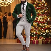 baratos blazer de festa-Blazer masculino de veludo com fecho de colarinho, moda natalina para festa, cor sólida, amarelo, vermelho, verde, ajuste padrão, abotoamento simples, um botão