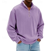 voordelige Basis Sweatshirts-Voor heren Sweatshirt Corduroy Trui met capuchon Stoppen Sweatshirt met kwartrits Wit Opstaande boord Effen Vetoketju Met Textuur Casual Dagelijks Sport &amp; Outdoor Streetwear Stoer Sportkleding Lente