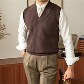billige herregensere vest-Herre Genser vest Kjole genser Pullover genser Vest Strikket genser Riflet Strikke Vanlige topper Strikket عادي V-hals Mote Fritid Feriereise Dagligdagstøy Klær Høst Vinter Svart Brun S M L