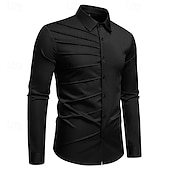 preiswerte Businesshemden für Herren-Herren Hemd Kleidhemd Knopfhemd Einfach Hochzeit Party Schwarz Weiß Wein Marineblau Langarm Revers Frühling Herbst Bekleidung Patchwork