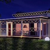 economico Strisce LED-Luci a stringa a LED solari per esterni, 4 m, 138 LED, impermeabili, alimentate tramite USB o batteria, per Natale, matrimonio, festa, giardino, balcone, recinzione, portico, cortile, decorazione luci