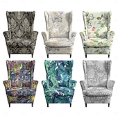 abordables Funda para silla con respaldo-Fundas para sillones orejeros con estampados florales, a rayas y geométricos, de poliéster elástico, protectores decorativos para muebles.