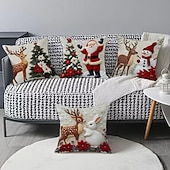 お買い得  クリスマスの寝具-クリスマス用枕カバー、トナカイ柄リネンソファクッションケース &amp;ウサギ、ホリデーボヘミアン装飾クッション、お祝いの室内装飾用