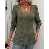 cheap Hoodie &amp; Sweatshirt-Women's Solid Colored Pullover Sweatshirt Casual Tops Fall / Winter Buttons Long Sleeve Athleisure Outdoor Holiday Black Army Green Blue Sportswear Activewear
