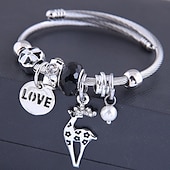 baratos Pulseira Feminina-pulseira de prata charmosa com pingente de amor e pingente de rena, pulseira ajustável de contas de cristal para mulheres