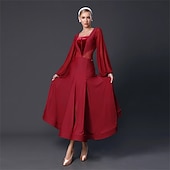 economico Abbigliamento da Competizione-abito da ballo da sala da donna in chiffon nero a maniche lunghe, elegante abito da competizione per valzer, tango, foxtrot
