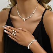 economico Collana da donna-elegante set di gioielli in argento con strass: collana, bracciale e orecchini pendenti in cristallo scintillante per donna