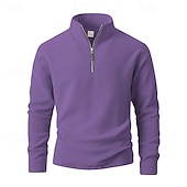 baratos Suéteres básicos-Homens Moletom Moletom de lã Moletom com zíper Preto Roxo Cáqui Café Verde Claro Meio Zíper Tecido Quarter Zip Desportos e Ar livre Diário Feriado Poliéster Roupa de rua Básico Casual Outono Inverno