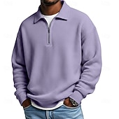 billige Klassisk poloskjorte for menn-Herre Vaffel poloskjorter Kvart zip-polo utendørs Avslappet Quarter Zip Langermet Mote Moderne Helfarge Med Tekstur Strikket Vår &amp; Vinter Alle årstider Løstsittende Svart Hvit Navyblå Mørkegrønn