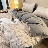 お買い得  羽毛布団カバーセット-3D刺繍の花柄寝具セット、ウォッシュドコットン4点セット、韓国風北欧風ベッドシーツセット、日本のミニマリスト風シンプル3点キルトカバーセット