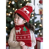 رخيصةأون إكسسوارات ملابس عيد الميلاد للأطفال-مجموعة قبعة ووشاح عيد الميلاد للأطفال، محبوكة ناعمة مع أنماط الرنة والأشجار، إكسسوارات شتوية دافئة للأولاد والبنات، مثالية للاحتفالات بالعطلات وعيد الميلاد