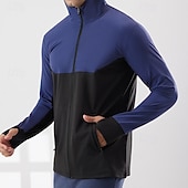 tanie Kurtki biegowe-Męskie Kolorowy blok Kurtka sportowa Jesień / Zima Kaptur Długi rękaw Athleisure Ochrona przed słońcem Lekki Siłownia Piesze wycieczki Bieganie Trening Joga Czarny Niebieski Ciemnoniebieski Odzie