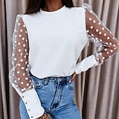 Χαμηλού Κόστους Απλές μπλούζες-Γυναικεία Δαντέλα Splicing Top Μπλούζα Μπλούζες σιφόν Σουρωτά Δαντέλα Κουρελού Σκέτο Κομψό Στυλάτο Καθημερινό Μακρυμάνικο Φουσκωτό μακρύ Ζιβάγκο Κανονικά μπλουζάκια Καθημερινά Αργίες Εξόδου