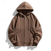 economico felpe con cappuccio da uomo di base-Per uomo Felpa con cappuccio Felpa con cappuccio a zip intera Aalbicocca Nero Bianco Vino Blu marino Con Cappuccio Semplice Coulisse Con zip Tasca Sport &amp; Outdoor Quotidiano Ferie Poliestere