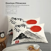 baratos Conjuntos de capa de edredão-Conjunto de capa de edredom de 3 peças com pintura a tinta estilo chinês para cama queen size, capa de edredom macia com 2 fronhas – hotel &amp;roupa de cama para quarto de hóspedes, aconchegante
