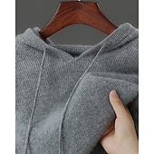 Недорогие Мужской шерстяной свитер-мужской свитер из чистой шерсти премиум-класса, кашемир, классический трикотажный свитер с капюшоном и завязками, мягкий, теплый, дышащий