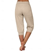 levne květináče a harémové kalhoty-Dámské Kalhoty na jógu Šňůrky Oříznuté S kapsami Zaštíhlující Vysoký pas Cvičení v tělocvičně Běh Zdatnost Capri kalhoty Spodní část oděvu Pevná barva Tmavě šedá Námořnická modř Meruňková Bavlna