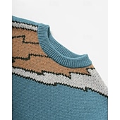 billige genser for menn-Herre Pullover genser Strikket genser Riflet Strikke Vanlige topper Strikket Dinosaur Crew-hals Mote Grunnleggende Feriereise Dagligdagstøy Klær Høst Vinter Lyseblå S M L