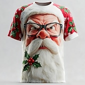 tanie Strój Świętego Mikołaja-Święta Męskie Święty Mikołaj Kreskówka 3D Podkoszulek Krótki rękaw Podkoszulek Druk 3D Półgolf Koszula Codzienny Designerskie Artystyczny Urlop Impreza Ulica Czerwony 3 Czerwony czerwony 2 Na każdy