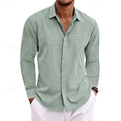  Men's Shirt Linen Shirt Summer Shirt Casual Shirt Beach Shirt Button Up Shirt Plain Vacation Casual Black White Light Green Pink Long Sleeve Collar Summer All Seasons Clothing Apparel