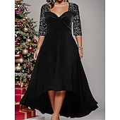 abordables Robe de cocktail-Robe à sequins grande taille pour femmes Couleur unie Col en V Manches 3/4 Printemps Automne Élégante Robe midi Fête Invité de mariage