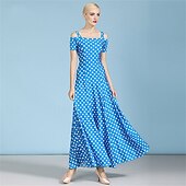 Χαμηλού Κόστους Πρότυπη Αίθουσα Χορού-Γυναικείο φόρεμα χορού με πουά και έξω τους ώμους - φόρεμα σε γραμμή Α για διαγωνισμούς, λάτιν και χορευτικές εκδηλώσεις - ροζ &amp;λευκό