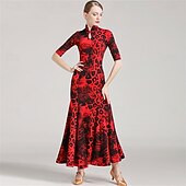 Stílusos, állatmintás, kulcslyuk alakú nyakkivágással és bő szoknyával ellátott társastáncruha táncgyakorláshoz és előadásokhoz olcso Standard táncterem-Stílusos, állatmintás, kulcslyuk alakú nyakkivágással és bő szoknyával ellátott társastáncruha táncgyakorláshoz és előadásokhoz