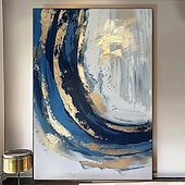 economico Quadri astratti-dipinto a olio fatto a mano su tela, decorazione artistica da parete astratta blu dorato per la casa, soggiorno, camera da letto, decorazione con cornice allungata, dipinto appeso/dipinto arrotolato