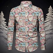 olcso Ingek-Karácsony Hosszú ujjak Gombos ing Mikulás Grafikus Újdonságok Vicces mert Férfi Felnőttek 3D nyomtatás mert Karácsony Farsang Újév Parti