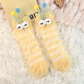 billiga Hemma kläder-Unika och roliga fula strumpor, fluffiga monsterstrumpor för kvinnor, mjuka plyschiga vinterstrumpor med aliendesign och 3D-ögon och leende, mysiga, pälsiga tofflor för hemmet eller present