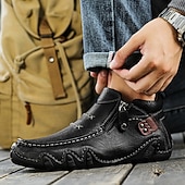 economico Stivaletti alla caviglia-mocassini da uomo in similpelle color castagna con cerniera laterale e suola flessibile, mocassini casual fatti a mano per la guida e l'uso all'aperto