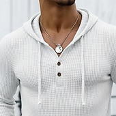 billige Vaffelstrikket T-skjorte-Herre Vaffel T-skjorte T skjorte Vaffel Henley-skjorte Langermet V-hals Med hette Vår Høst Vinter Helfarge Tradisjonell / vintage Fritid Ren utendørs Hjem Sport &amp; Utendørs Hvit Grønn Kakifarget Topp