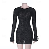 preiswerte Frauen schwarzes Kleid-Damen Minikleid schwarzes kleid Spitzenkleid Elegant Mode Modern Täglich Ferien Ausgehen Normale Passform Leopard Langarm Rundhalsausschnitt Schwarz Herbst Winter