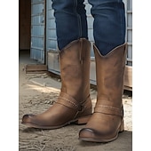 economico Stivali da cowboy e occidentali-Per uomo Stivali Stivali da Cowboy Retrò Scarpe in pelle Camminata Vintage Classico All'aperto Quotidiano Pelle PU Confortevole Antiscivolo Caldo Stivali a Metà Polpaccio Slip-on Caffè Estate