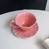 ieftine Pahare-ceașcă de cafea din ceramică cu motive florale &amp;farfurie, design creativ cu petale vintage franceze, pictate manual, sub glazură, set de ceai de după-amiază, cadou elegant pentru prieteni &amp;familie