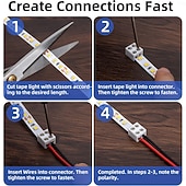 זול אביזרי לד-חבילה של 10 מחברי לד, 2 פינים, 8 מ"מ, 10 מ"מ, מחבר תאורת לד ללא הלחמה, מחברי תאורת רצועת לד לבנים עם מברג, מחברים מאריכים לרצועה עבור רצועת לד בצבע יחיד, 5 וולט, 12 וולט, 24 וולט