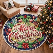 Недорогие Коврики-С Рождеством круглый коврик для гостиной и спальни искусственный кашемир коврик праздника с украшениями Пуансеттия и сосновыми листьями мягкий нескользящий машинная стирка 4фт