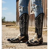 billiga Cowboy &amp; Western Boots-Herr Stövlar Cowboystövlar Broderi Kontor / Business Mode stövlar Punk Vintage Ledigt Utomhus Dagligen PU Slip-on Färgblock Sommar Vår Höst